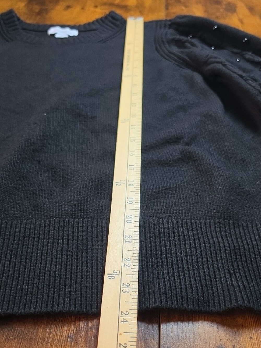 LIZ CLAIBORNE | Minimalist Black Beaded Cable Knit Balloon Sleeve Sweater | XXL - Picture 8 of 8